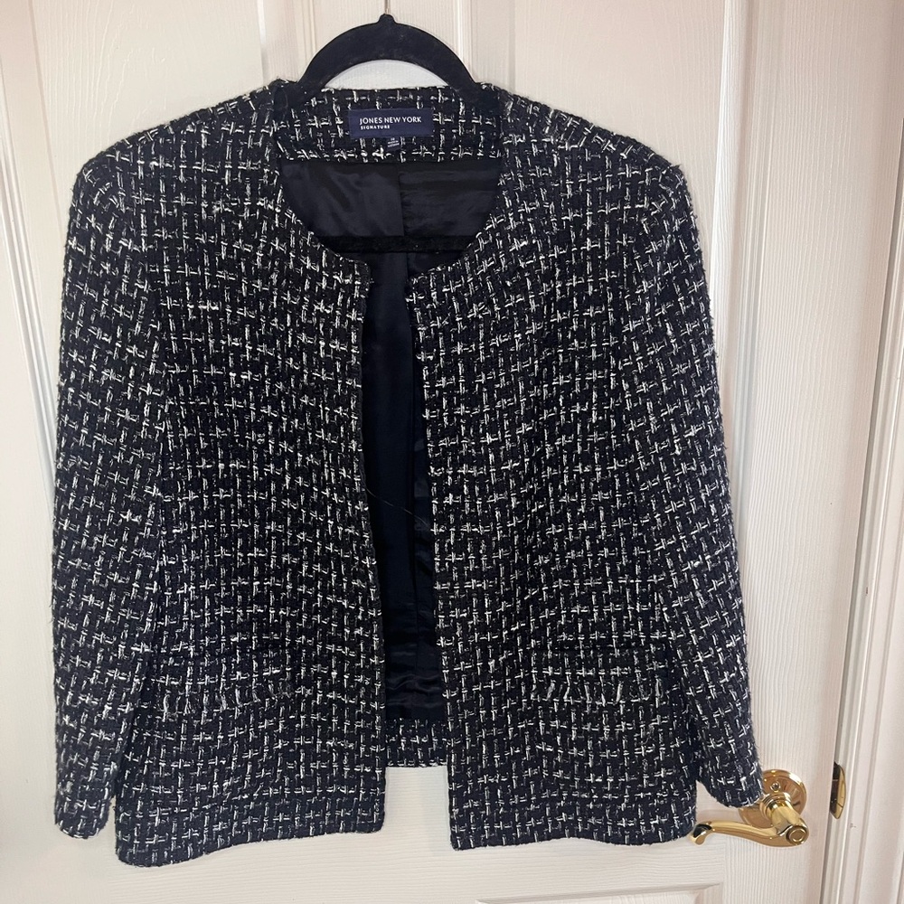 Jones New York Signature Black and White Tweed Textured Blazer size 12